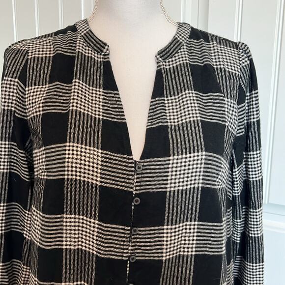 NWT LOFT‎ Black White Petite Plaid Puff Sleeve Swing Dress Size 4 NEW Preppy - Picture 6 of 16